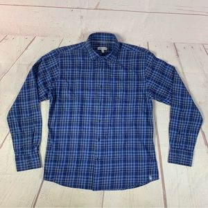 Peter Millar Long Sleeve Button Up Plaid Shirt Mens Medium Cotton White Blue